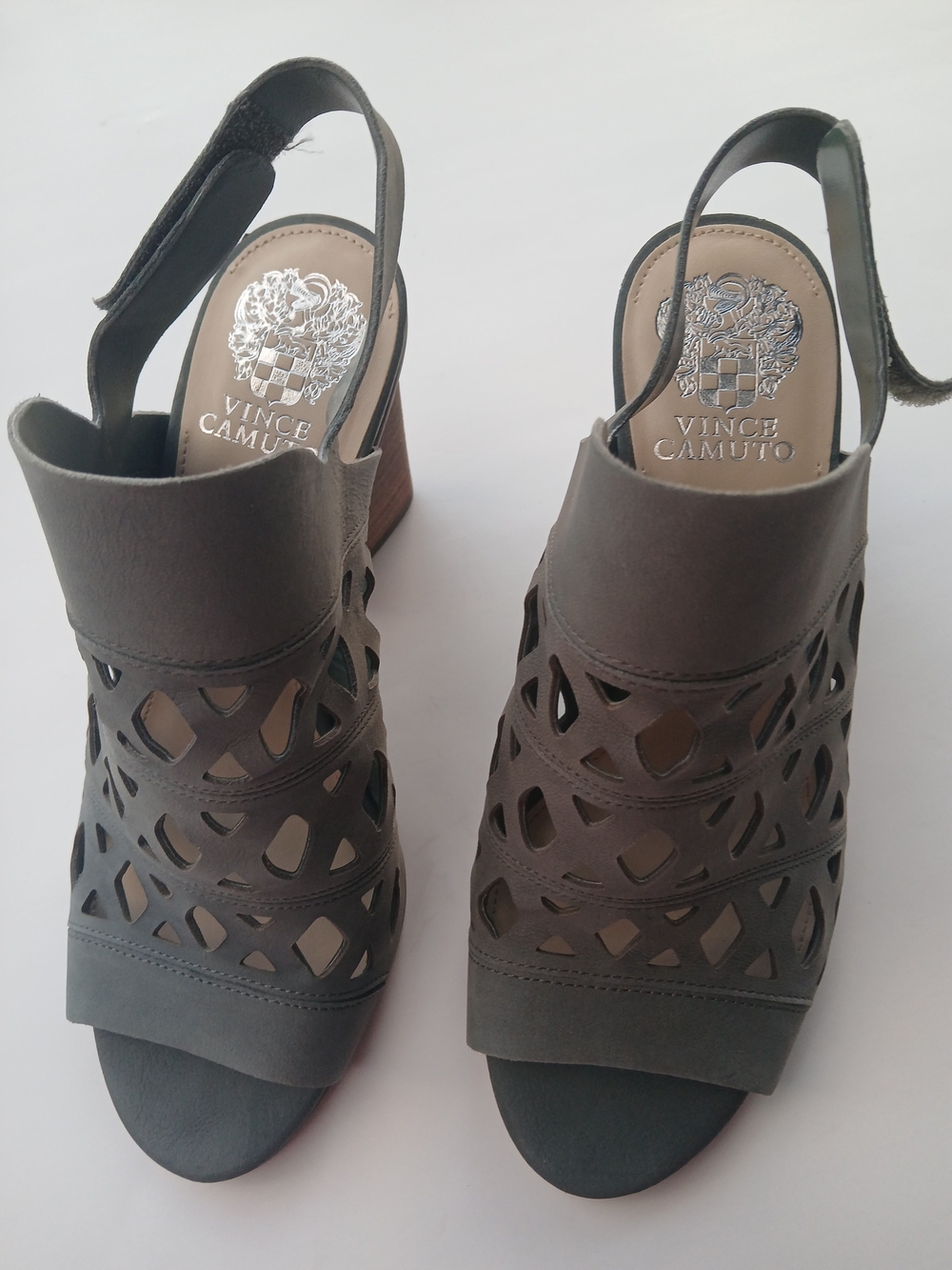 Size 9 Vince Camuto Gray Leather Slingback Block Heel Sandals